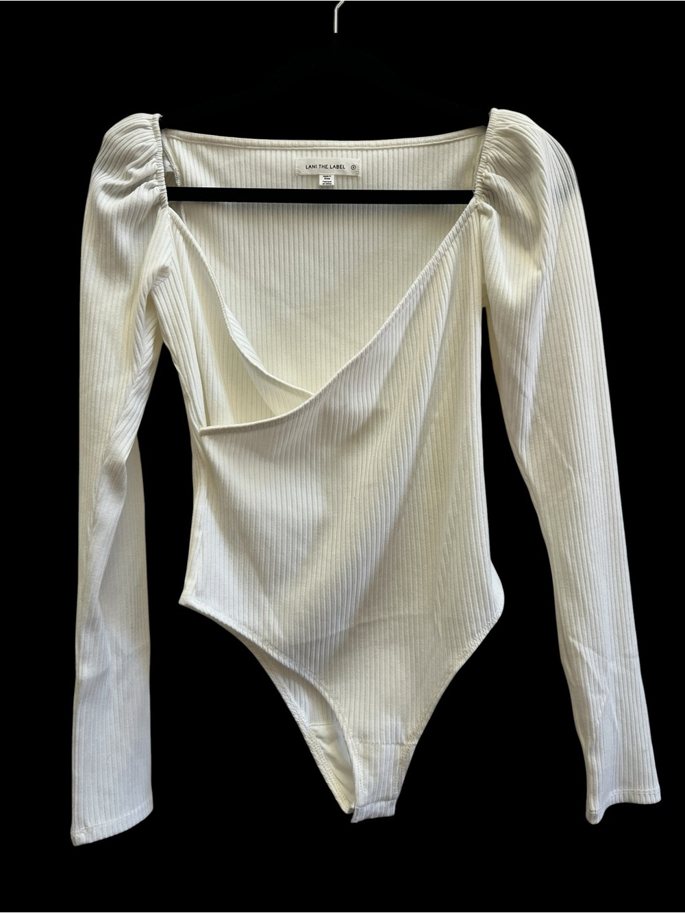 NWT Lani The Label Ivory Ribbed Wrap Front Puff Sleeve Bodysuit S Balletcore